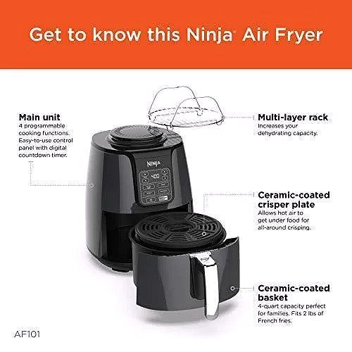 Friteuse à air Ninja AF101, 4 Qt, Noir/Gris