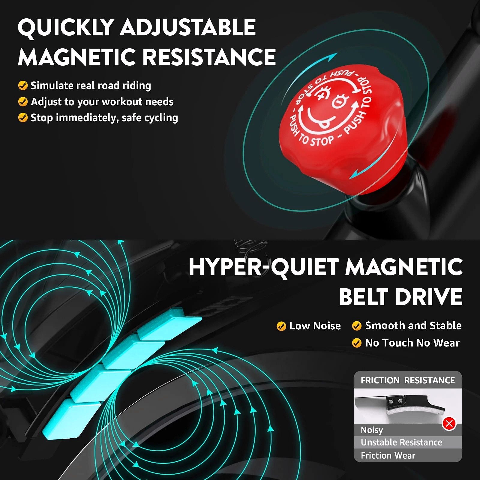 Pooboo Vélo de cyclisme en intérieur – Vélo de spinning magnétique pour l’entraînement cardio à domicile