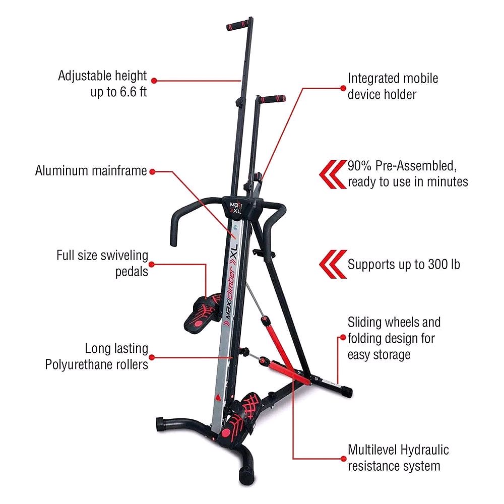 MaxiClimber XL – Entraîneur vertical à résistance hydraulique pour la maison – Système d’entraînement complet pour la montée et le fitness