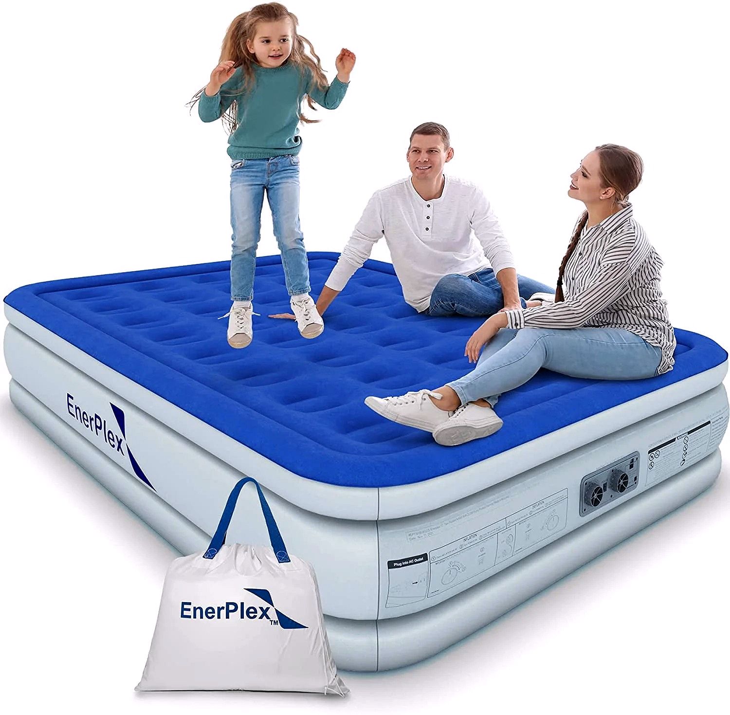 Matelas Gonflable EnerPlex avec Pompe Intégrée – Matelas Gonflable Double Hauteur pour Camping, Maison & Voyage – Queen, 13 Pouces