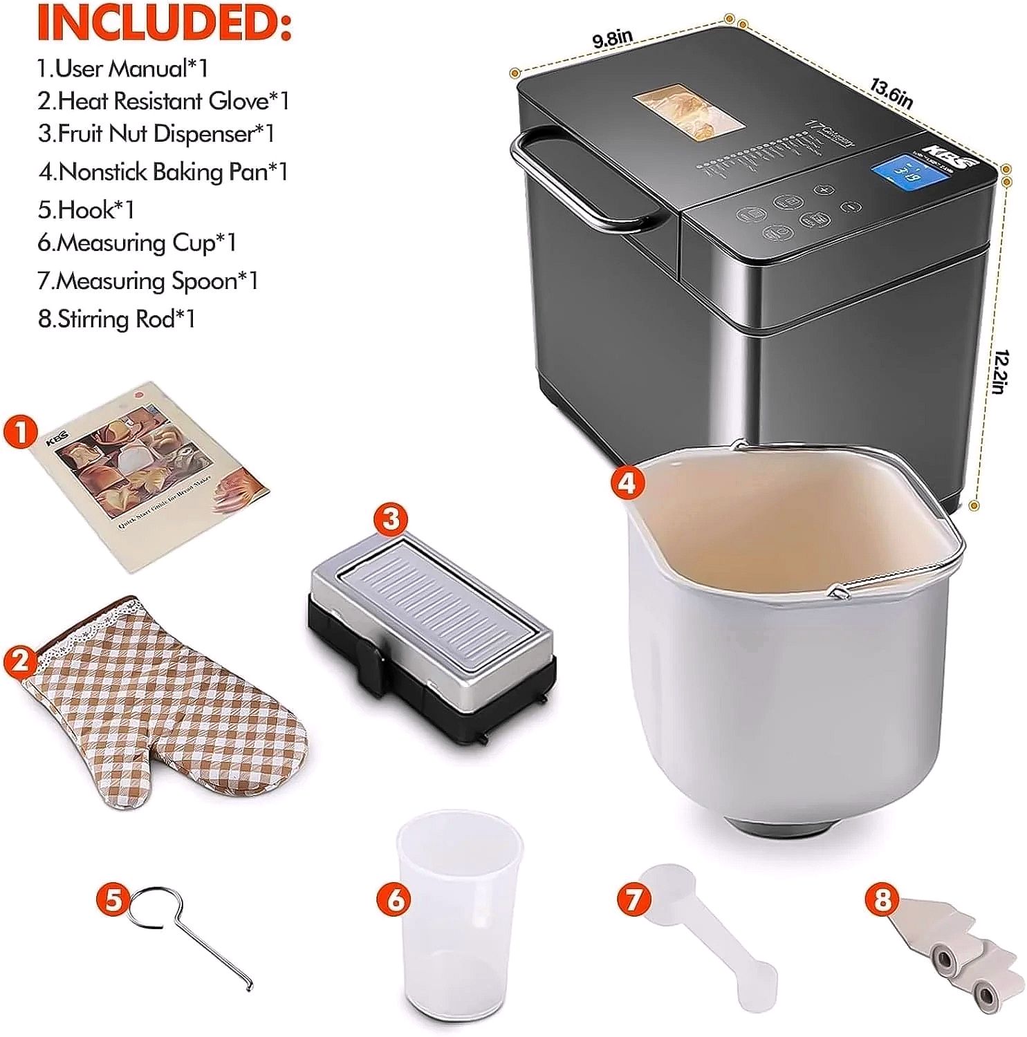 KBS Machine à Pain 17 en 1 en Acier Inoxydable avec Système de Chauffage Double