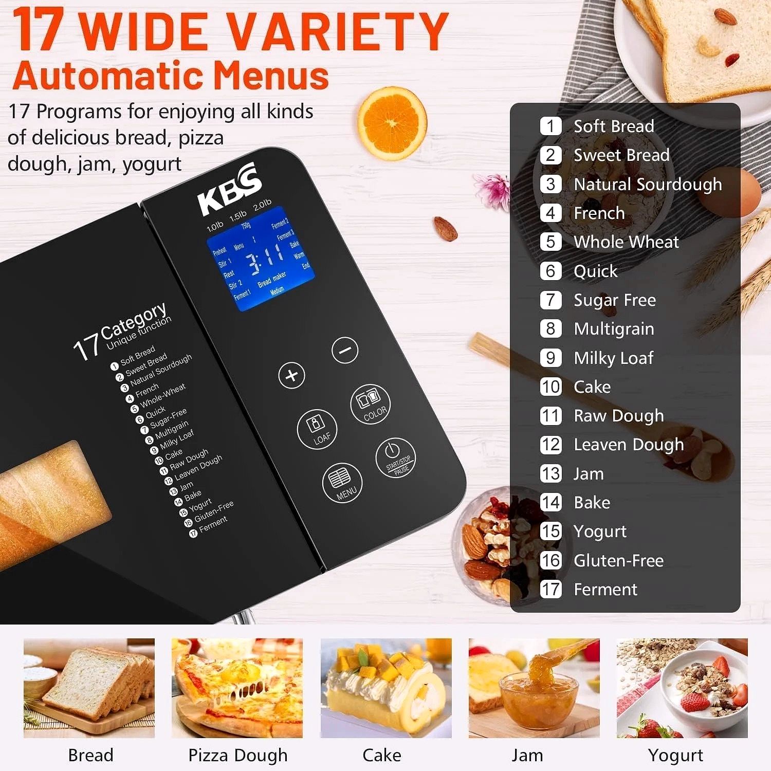 KBS Machine à Pain 17 en 1 en Acier Inoxydable avec Système de Chauffage Double