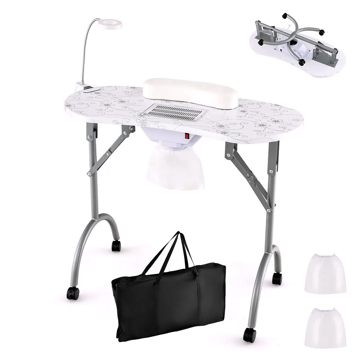 Table de manucure portable LDAILY avec aspirateur électrique de poussière