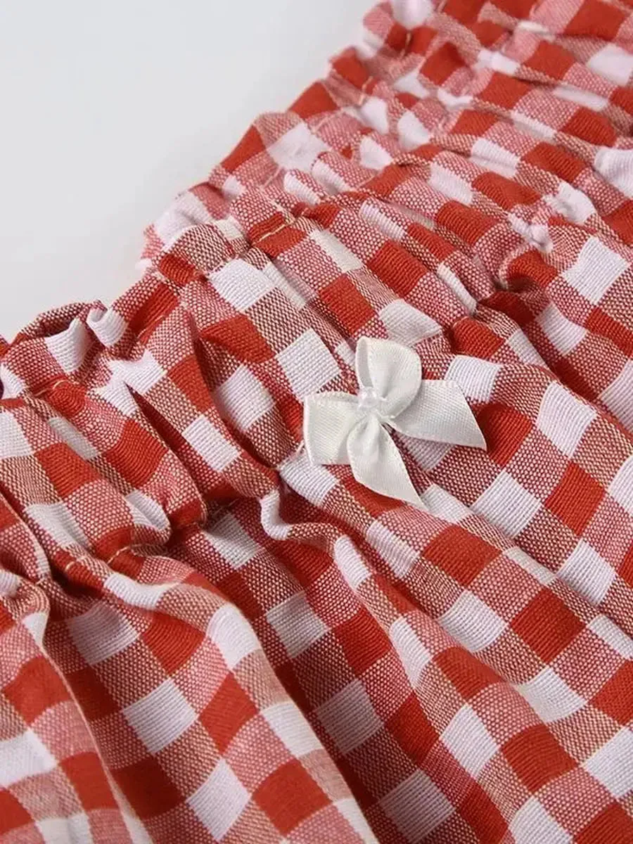 'Sweet & Short' Retro Red Checked Ribbon Bubble Shorts