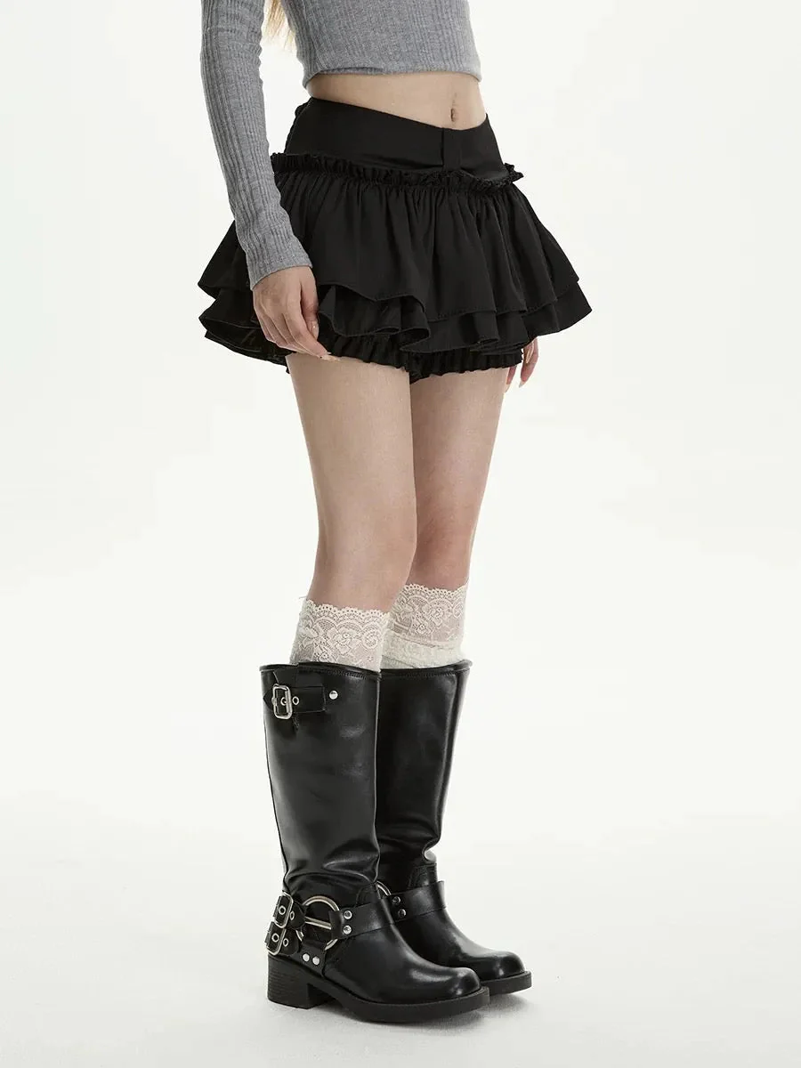 'Night Swan' Dark Feminine Coquette Style Ruffle Shorts