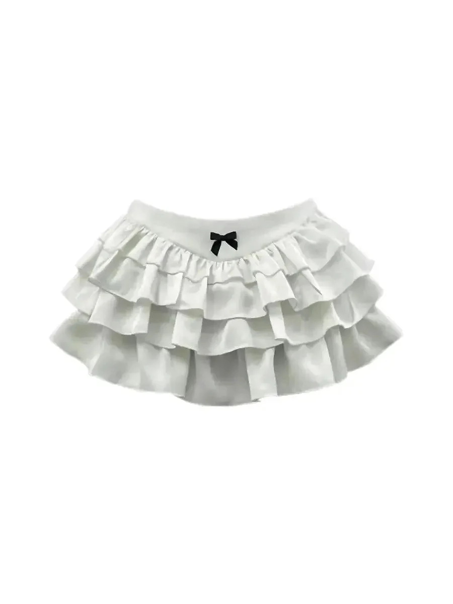'Vanilla' Y2k Kawaii Coquette Ribbon Ruffle Silky Shorts