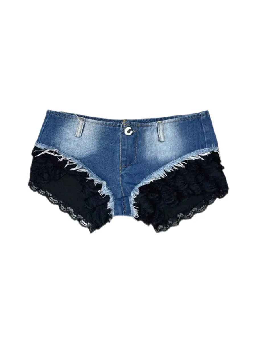 'Lace Blues‘ Y2k Lace Denim Mini Shorts