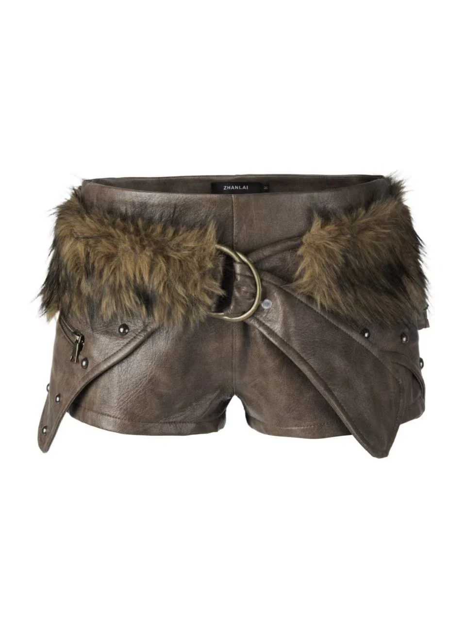 'Savage Fluff' Y2K Hot-Girl PU Leather Low-Rise Shorts