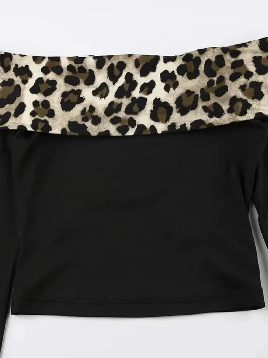 'Hot Cheetos'Y2k Cheetah Print Shorts Off Shoulder 2 Pcs Set