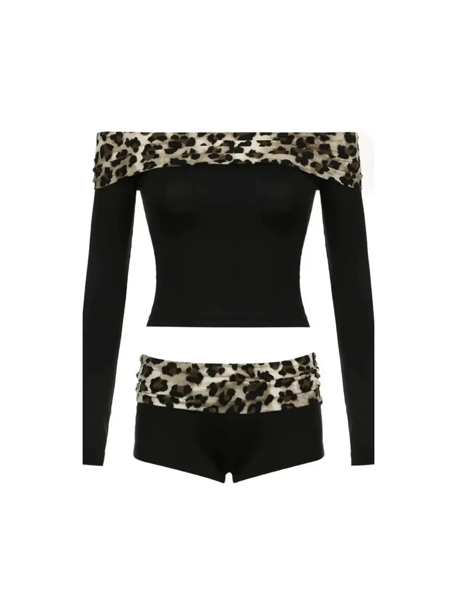 'Hot Cheetos'Y2k Cheetah Print Shorts Off Shoulder 2 Pcs Set