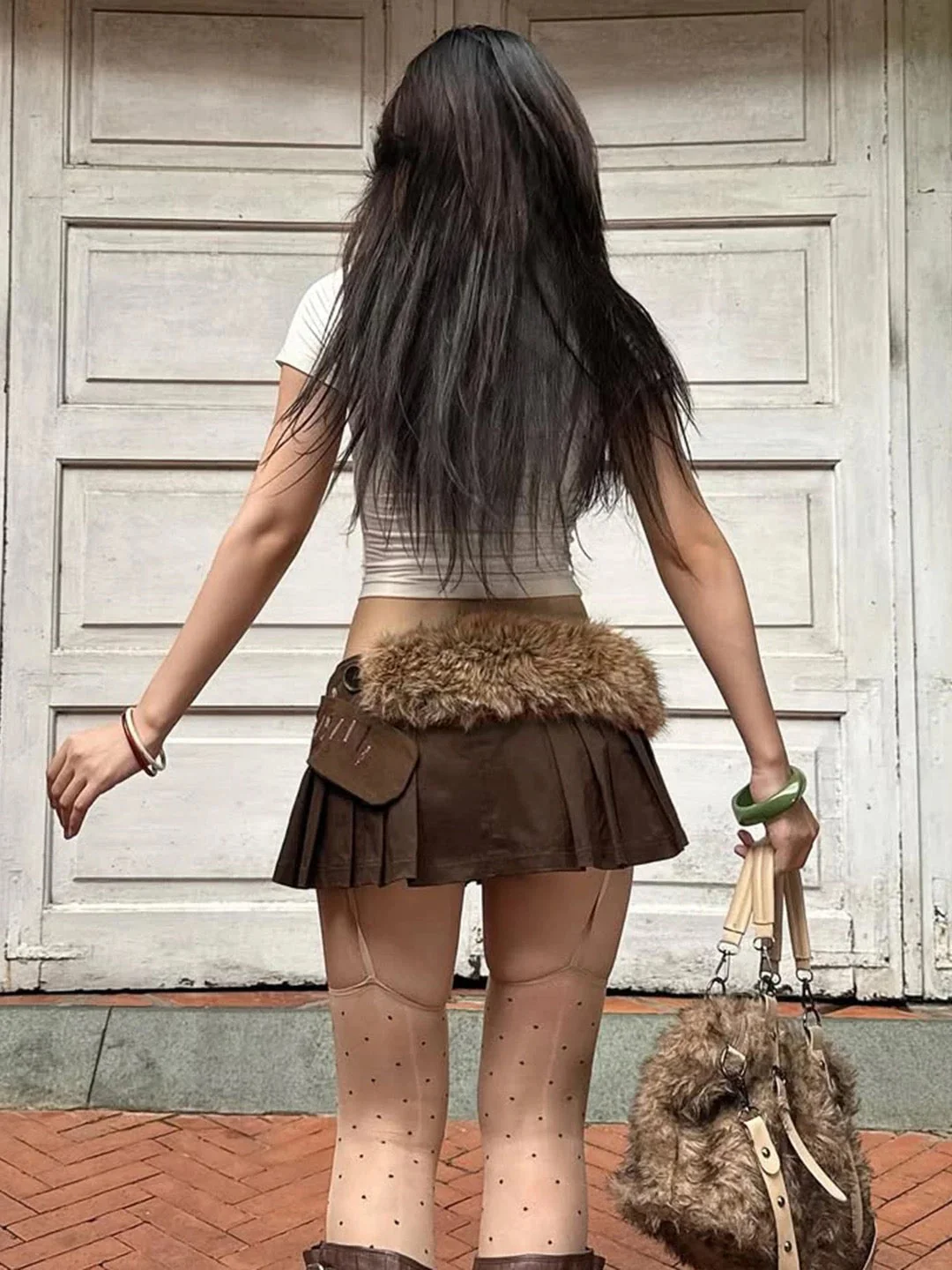 'Sassy Ride' Y2k Lace Up Fur Belt Mini Skirt