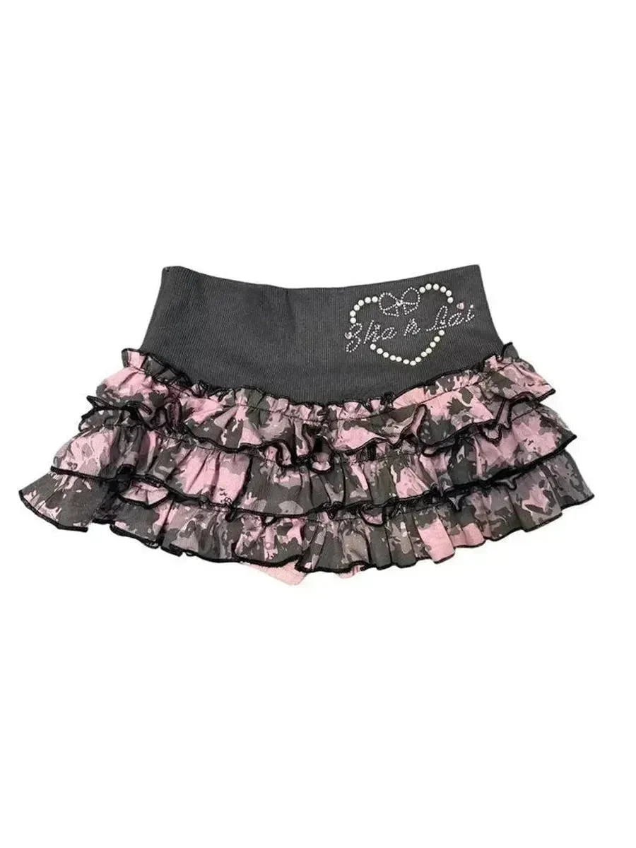 '3 hrs' Rhinestone Camouflage Pink Gray Blokette Mini Skirt