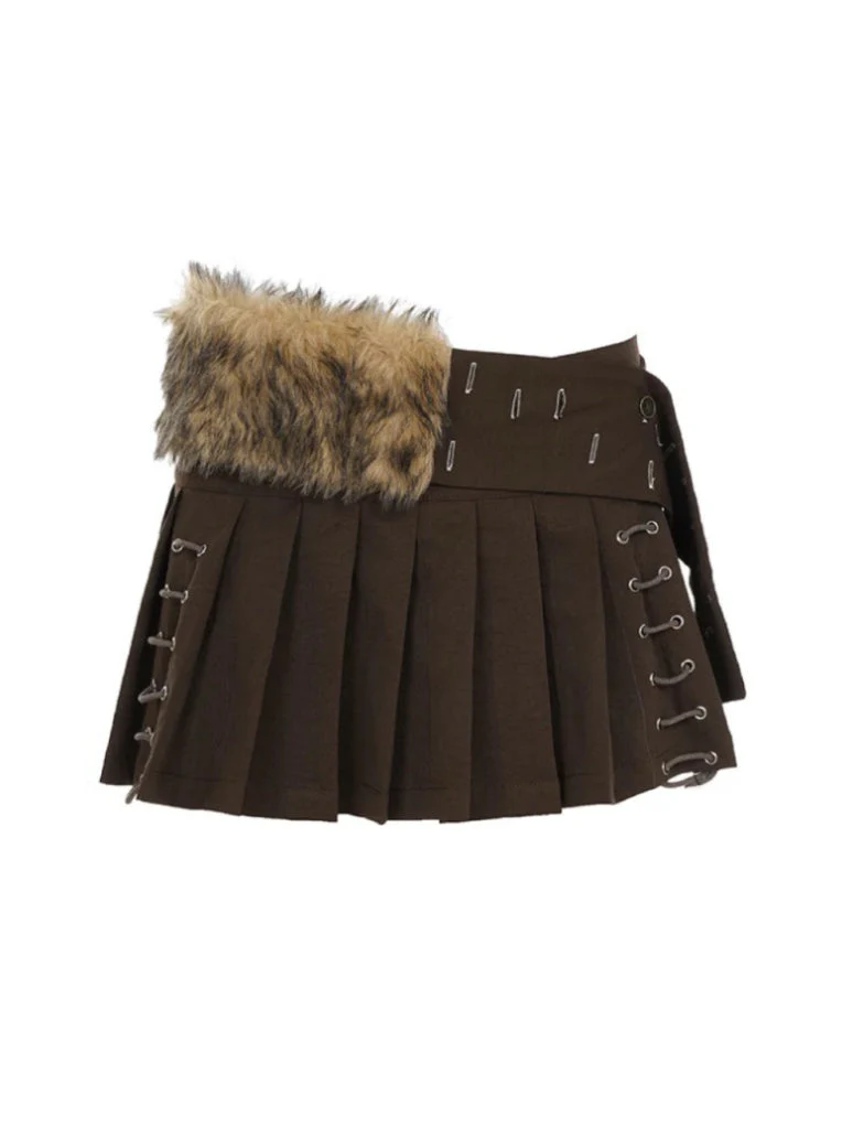 'Sassy Ride' Y2k Lace Up Fur Belt Mini Skirt