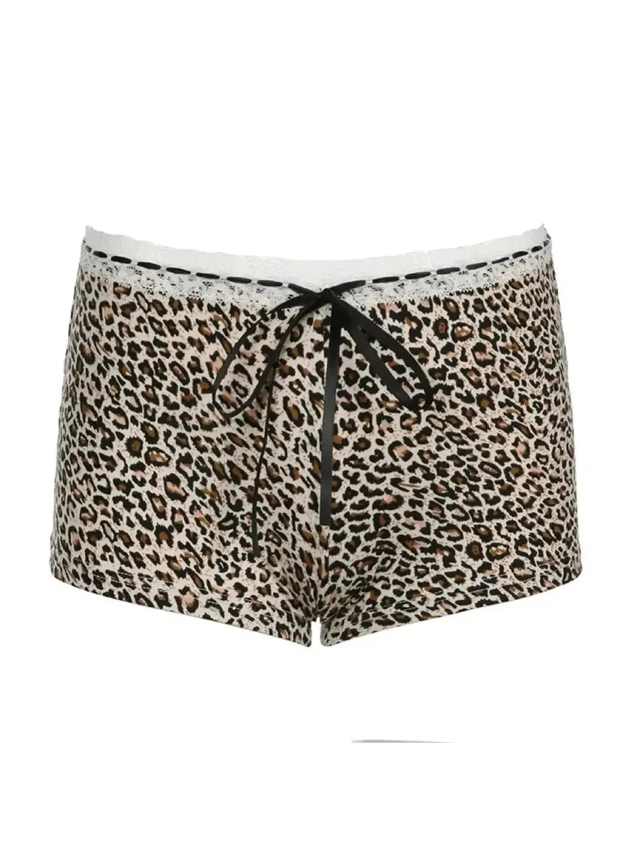 'Adriana' Y2k Cheetah Ribbon Lace Tight Shorts