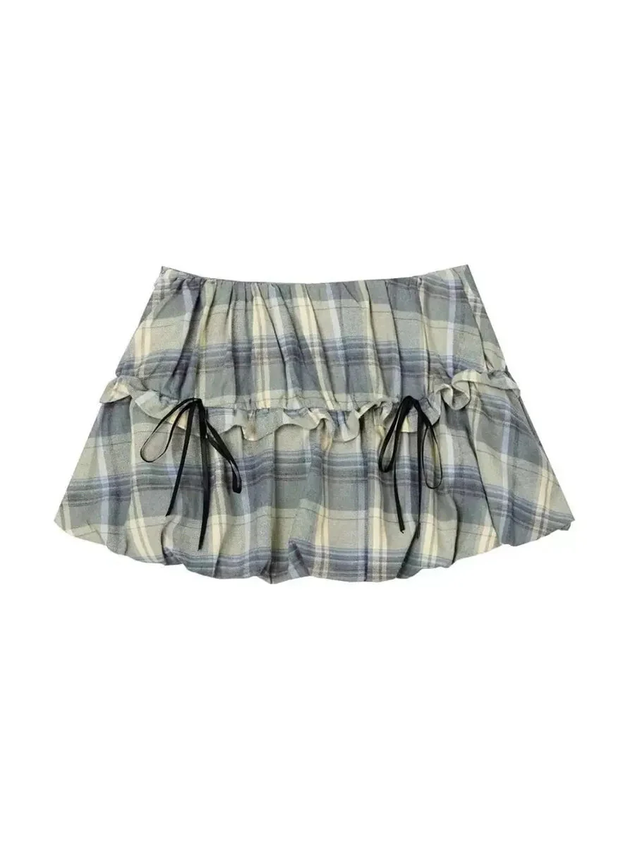 'Wall Flower' Coquette Ribbon Checked Mini Skirt