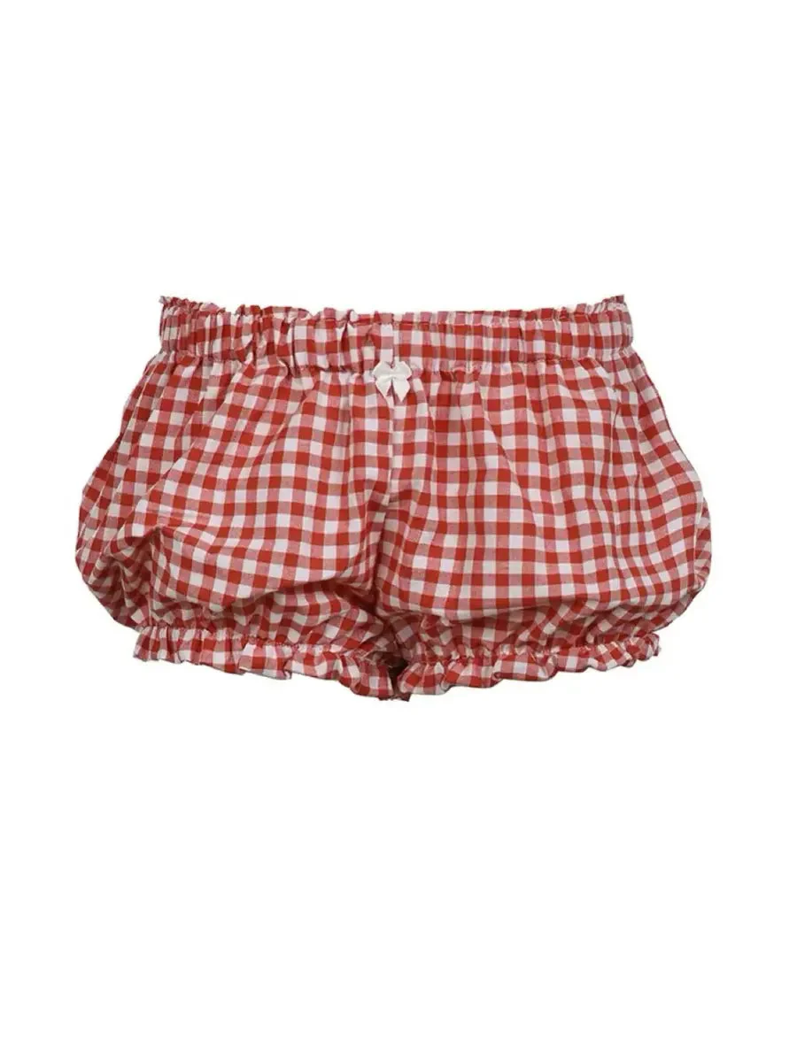 'Sweet & Short' Retro Red Checked Ribbon Bubble Shorts