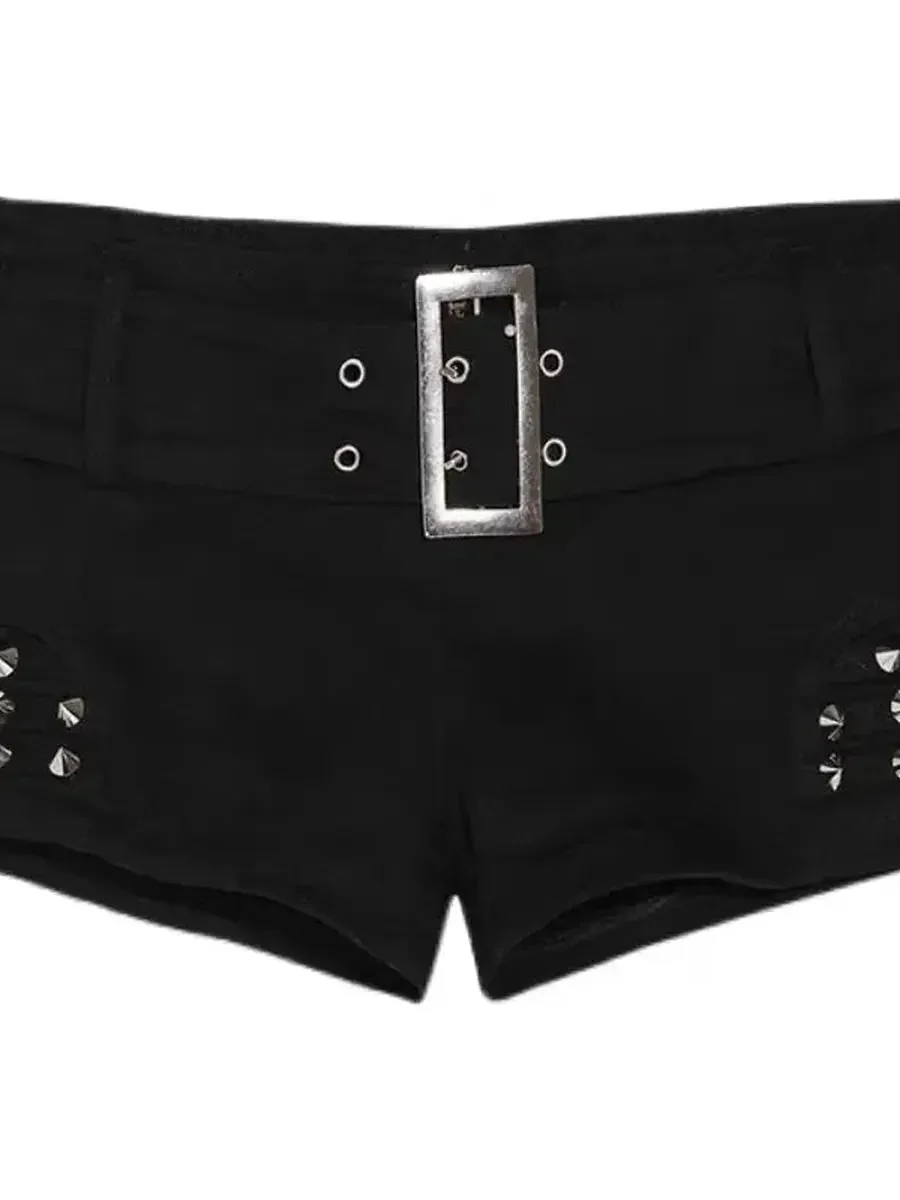 'Trauma' Punk Sexy Rivet Low Waist Mini Shorts
