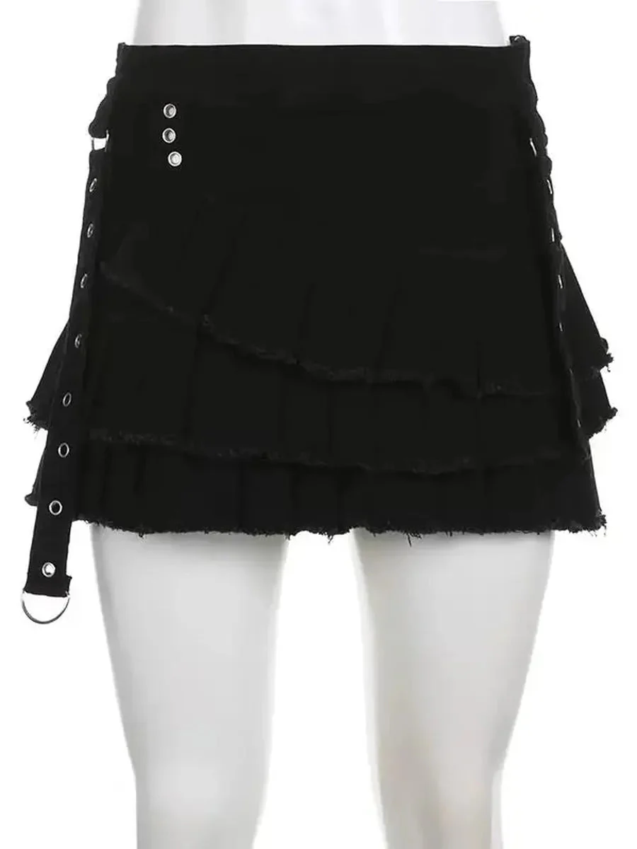 'Speak up' Dark Punk Ripped Denim Skirt