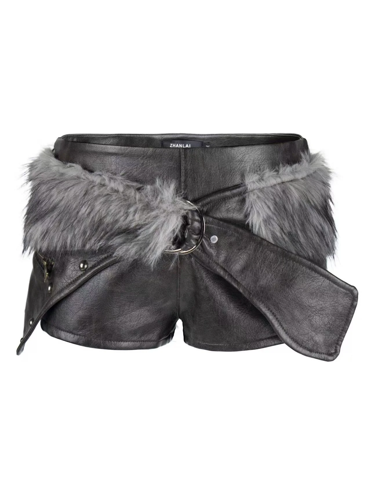 'Savage Fluff' Y2K Hot-Girl PU Leather Low-Rise Shorts