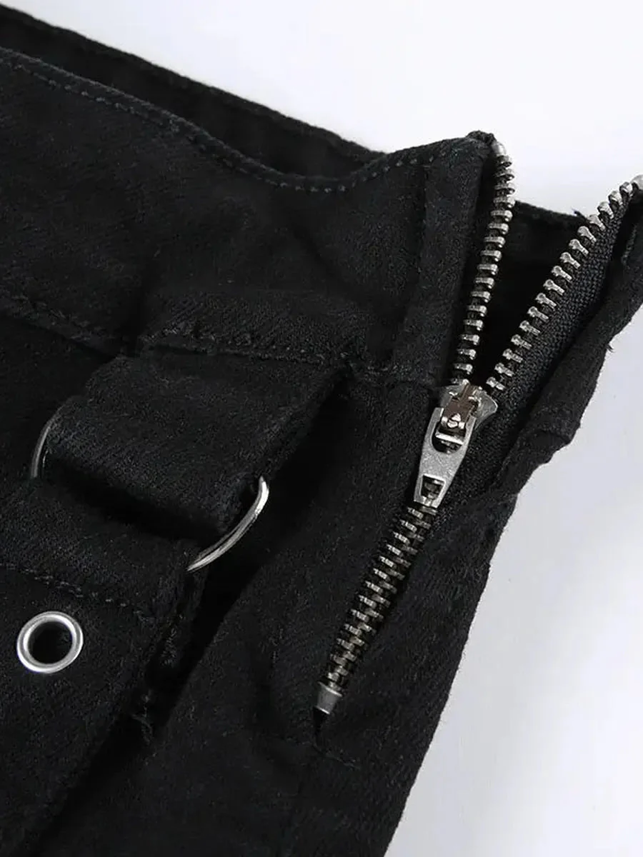 'Speak up' Dark Punk Ripped Denim Skirt