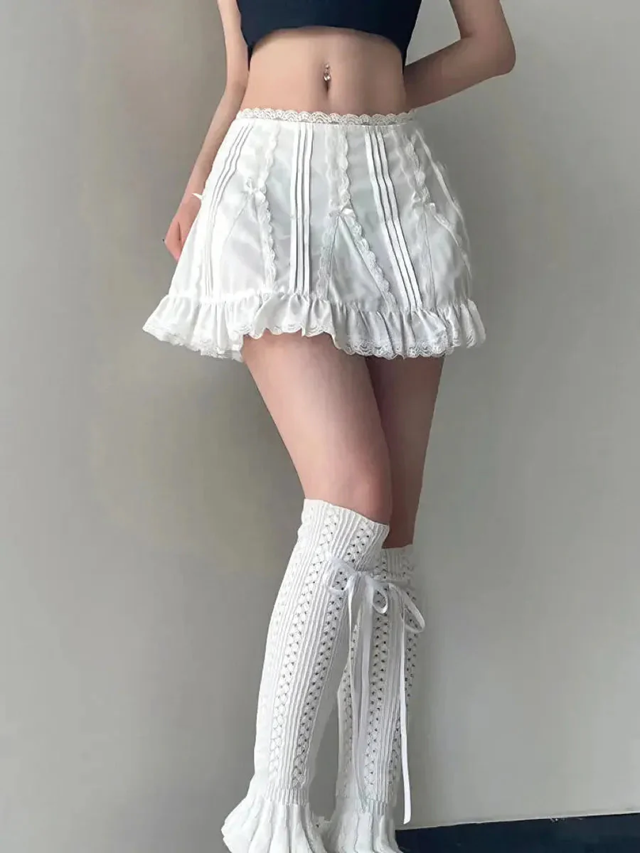'White Dress' Low Waist Bow Tie Cottage Mini Skirt