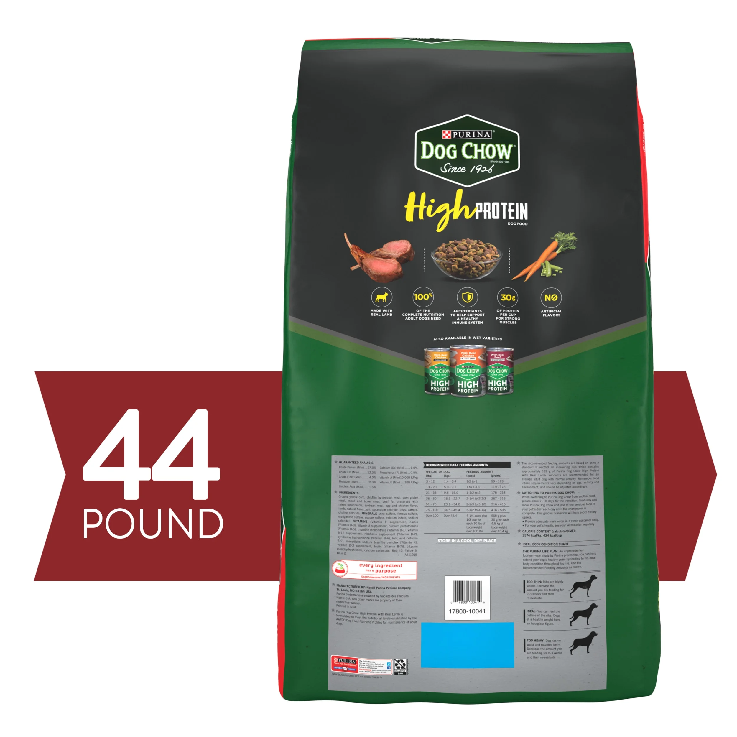 Purina Dog Chow High Protein Dry Dog Food, High Protein Recipe With Real Lamb & Beef Flavor, 44 lb. Bag