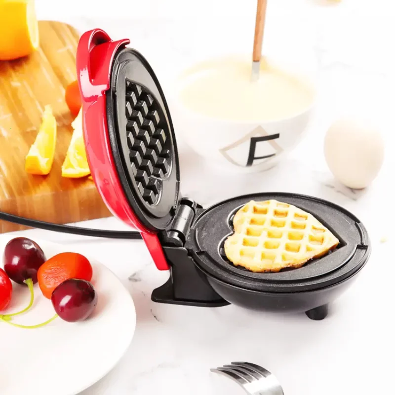1-Pack Portable Mini Waffle Maker,Electric Non-Stick Waffle Iron Breakfast Machine for Waffle, Cookies, Eggs Making,Mini Waffle Maker Machine,Red