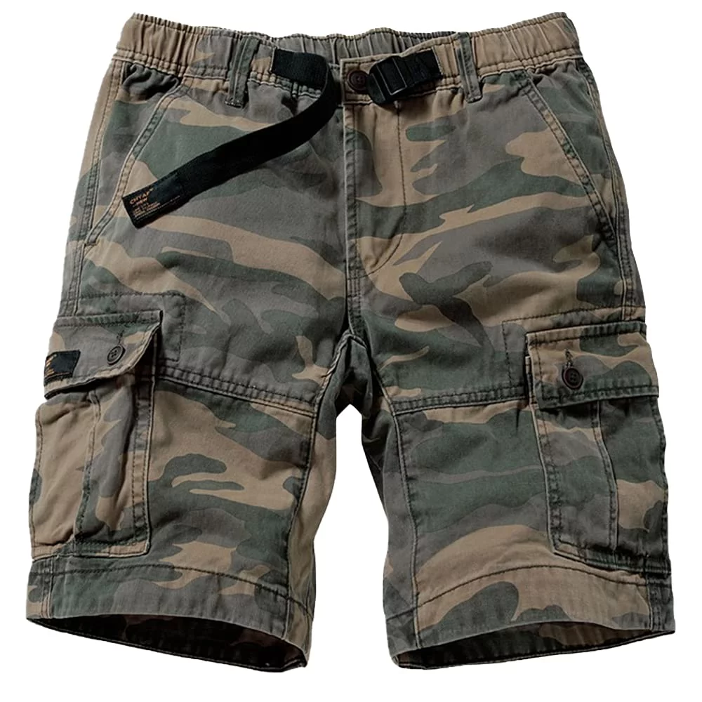 TRGPSG Men's Camo Shorts with 6 Pockets Elastic Waist Cargo Shorts,Khaki Camo 30