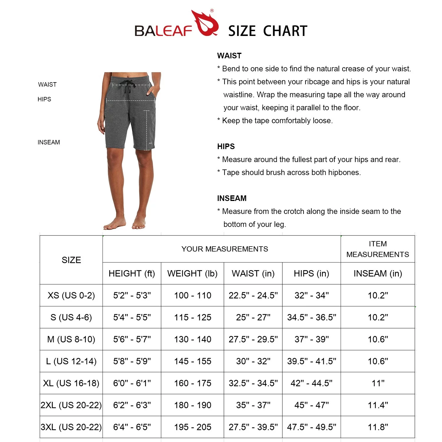 BALEAF Women's Bermuda Shorts Cotton Long Shorts with Pockets Black XS