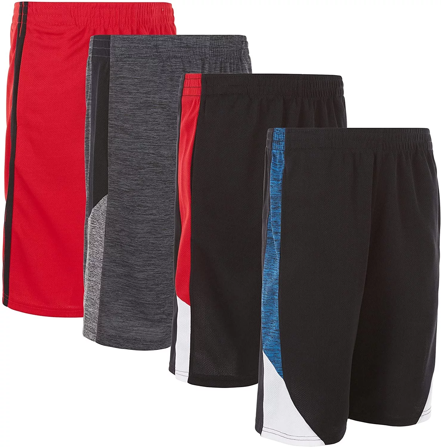 Power Forward 4 Pack: Boys Youth Athletic Active Performance Sports Workout Basketball Lightweight Gym Shorts