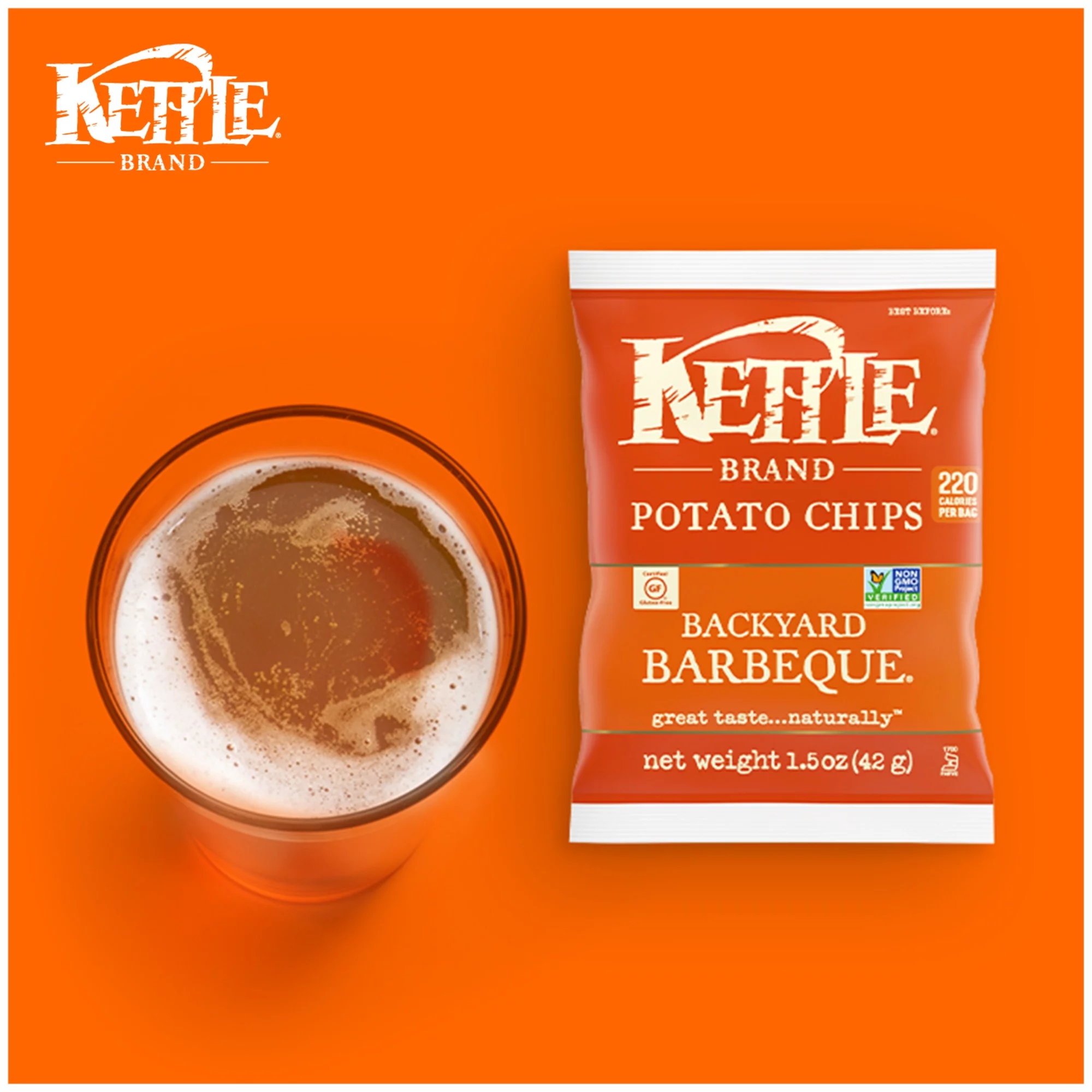 Kettle Brand Potato Chips, Barbeque Kettle Chips, Snack Bag, 1.5 oz