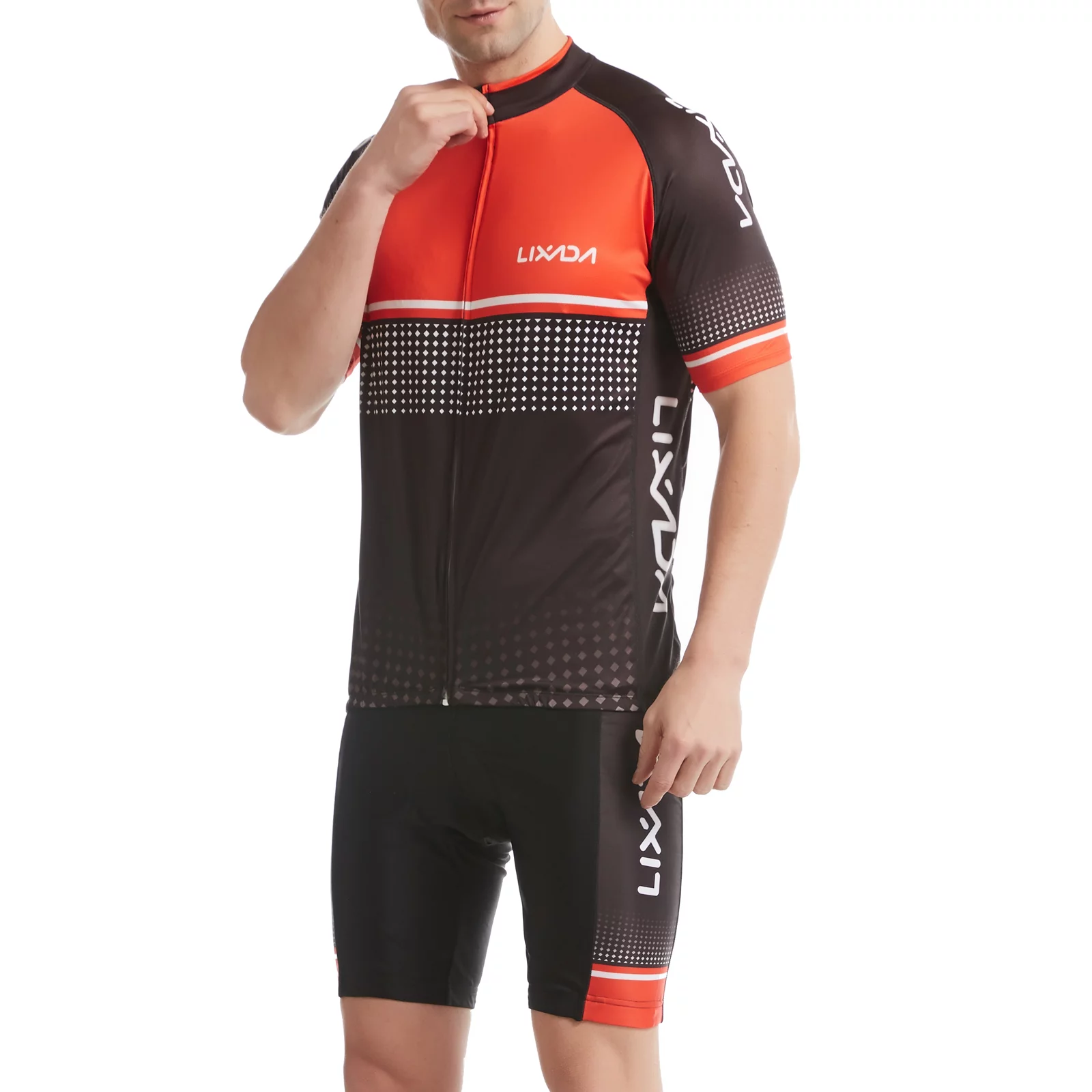 Lixada Men Cycling Jersey Set Breathable Quick-Dry Short Sleeve Biking Shirt and Foam Padded Shorts MTB Cycling Outfit Set