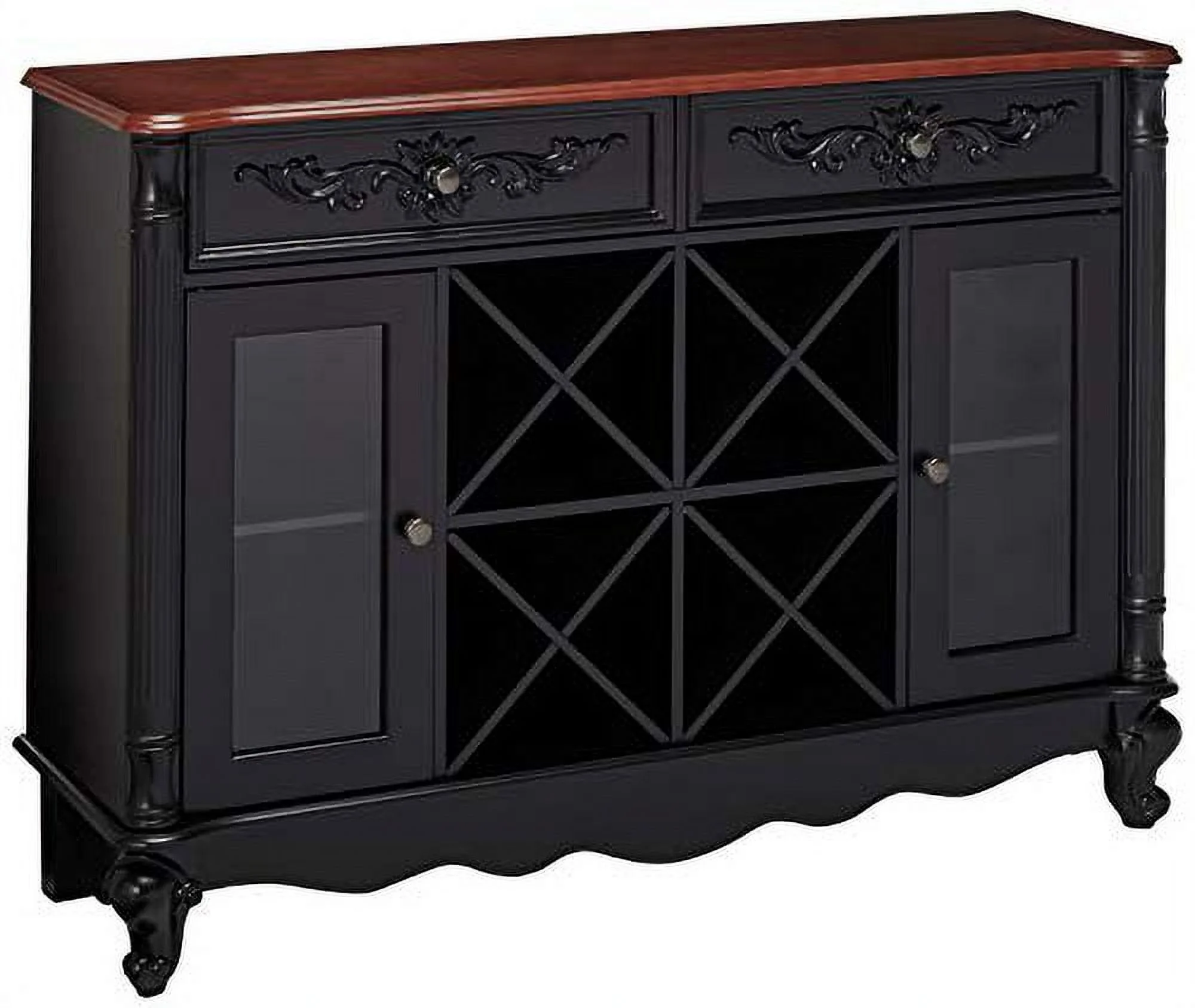 Kings Brand Buffet Server Wine Cabinet Console Table, Black / Walnut