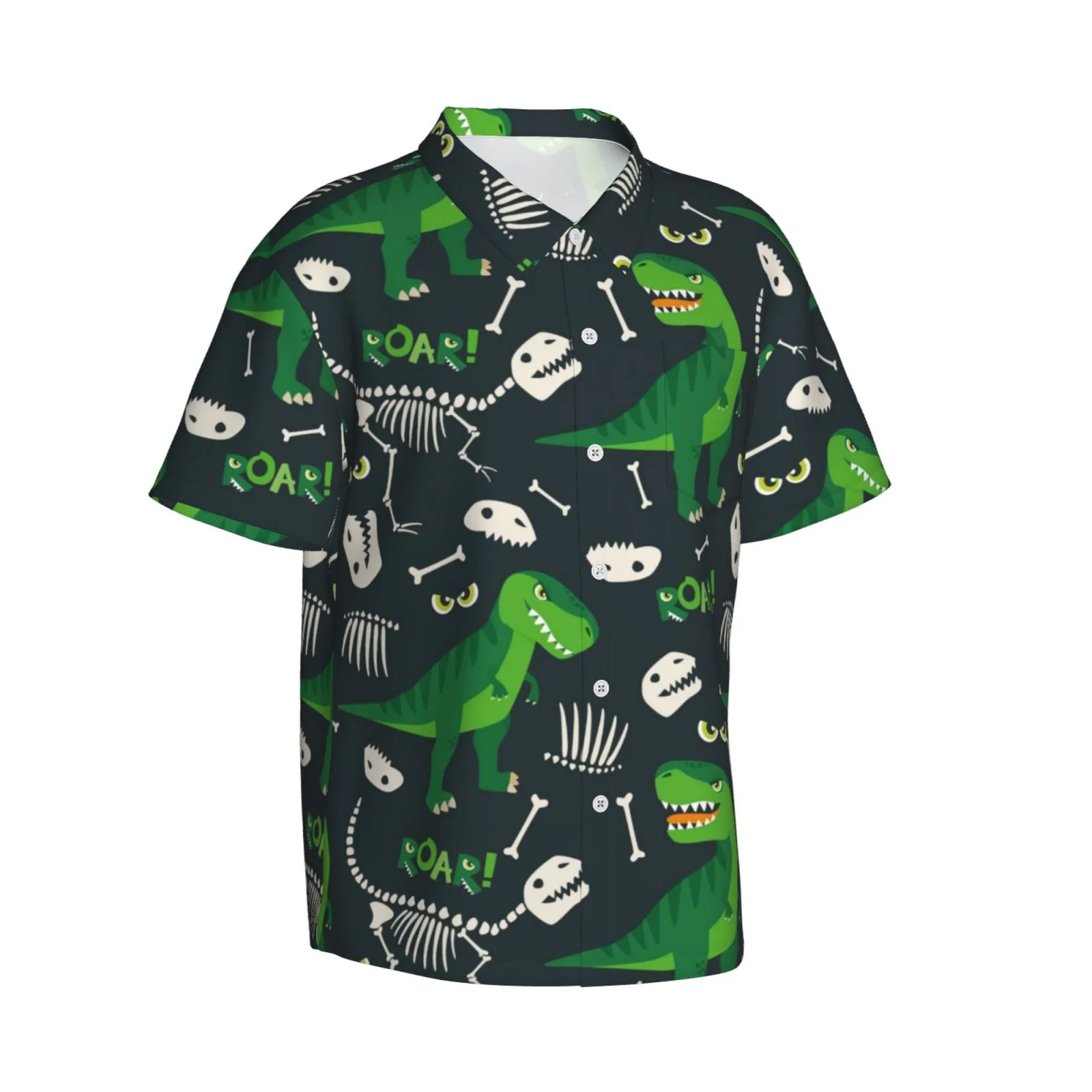 Adobk T Rex And Dinosaur Bone Hawaiian Shirt Men Casual Button Down Shortsleeve Unisex Beach Party