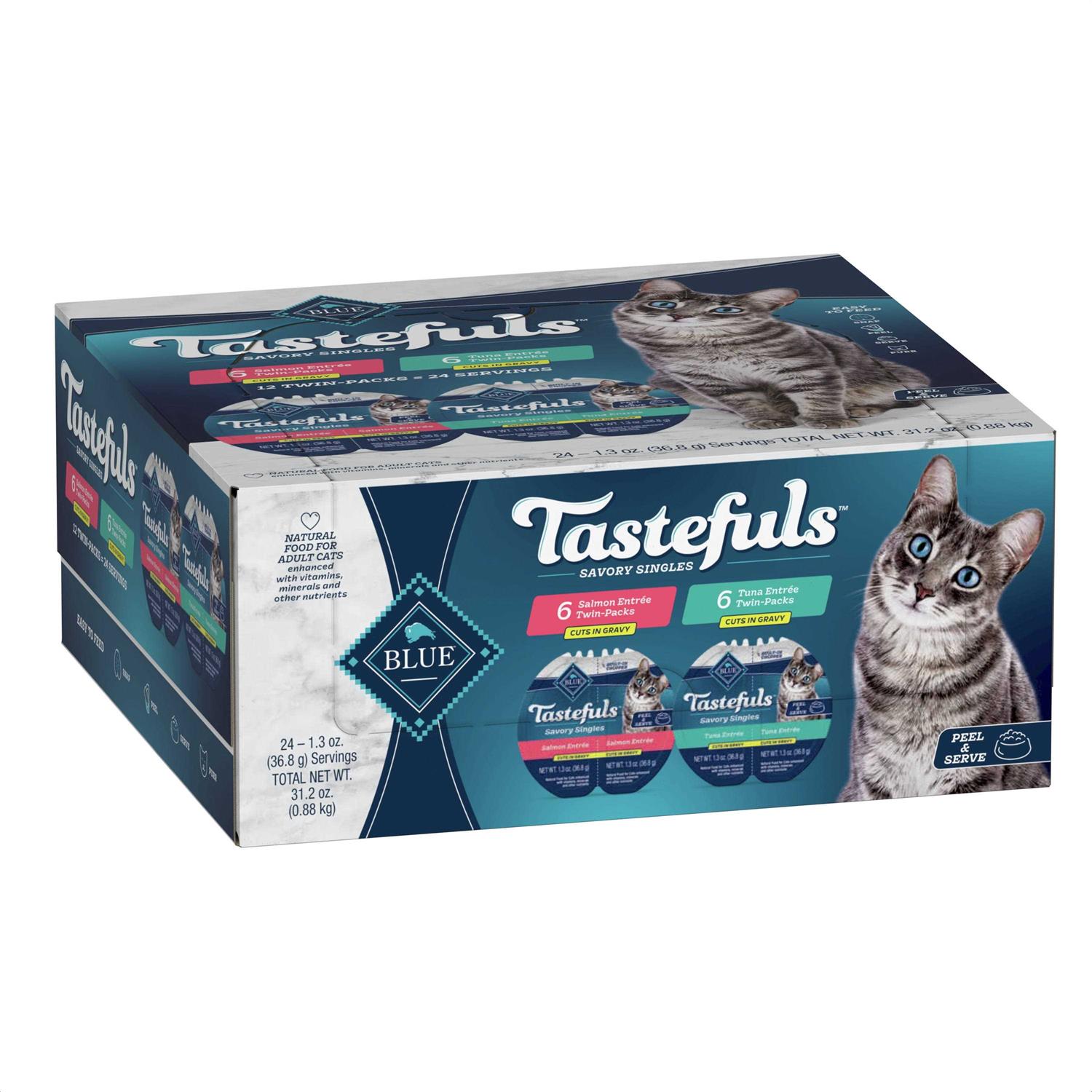 Blue Buffalo Tastefuls Savory Singles Salmon and Tuna Cuts in Gravy Wet Cat Food Variety Pack - Pet Supplies online store