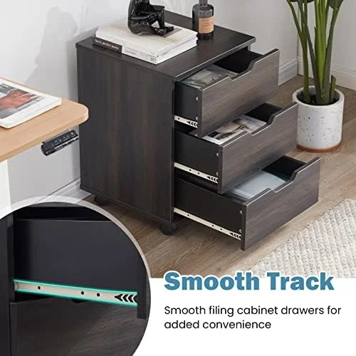 GEROBOOM Mobile File Cabinet for Home Office  3 Drawer Chest Wood  Drawers Unit for Under Desk   Drawers Cabinet Black