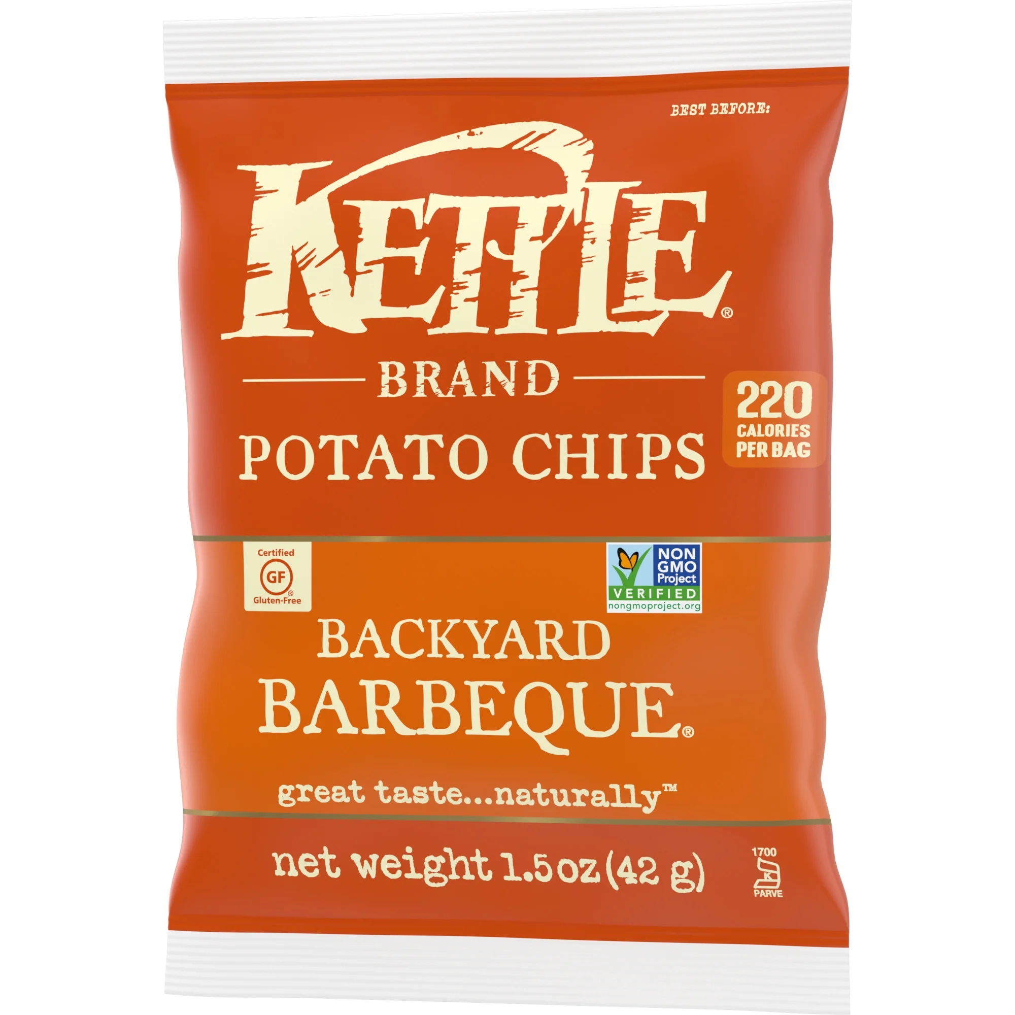 Kettle Brand Potato Chips, Barbeque Kettle Chips, Snack Bag, 1.5 oz