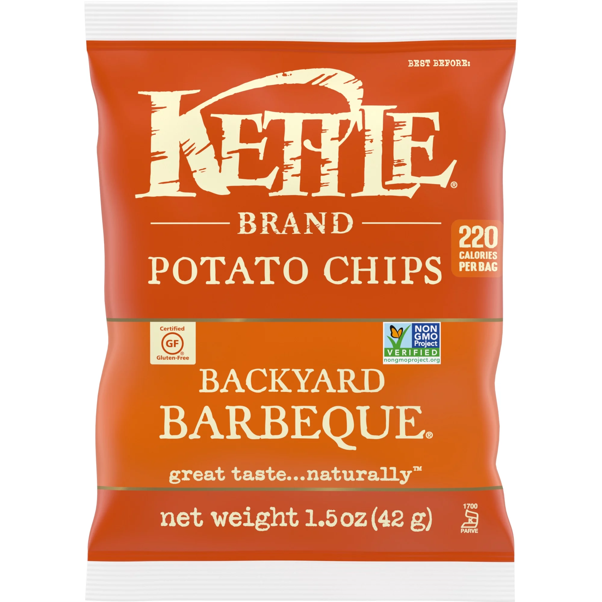 Kettle Brand Potato Chips, Barbeque Kettle Chips, Snack Bag, 1.5 oz