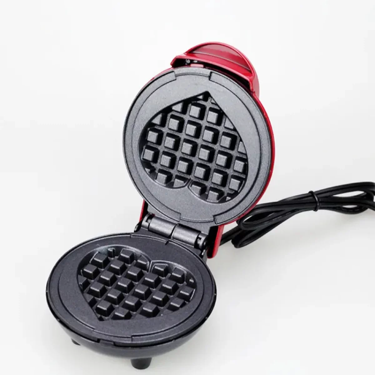 1-Pack Portable Mini Waffle Maker,Electric Non-Stick Waffle Iron Breakfast Machine for Waffle, Cookies, Eggs Making,Mini Waffle Maker Machine,Red