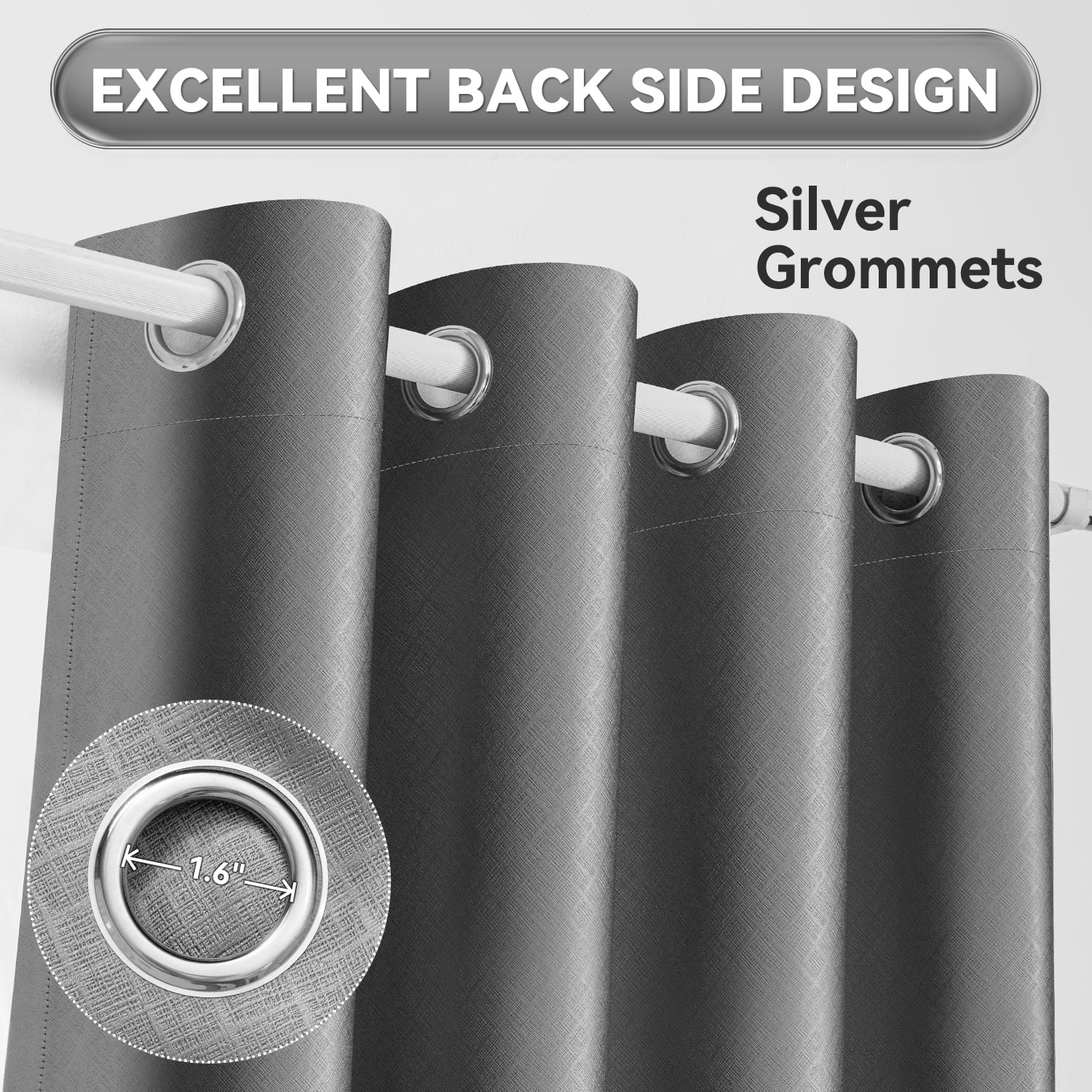 Embossed 100% Blackout Curtains Thermal Insulated for Bedroom Living Room, Grommet Window Curtain Single Panel, Gray, 52x84 inch