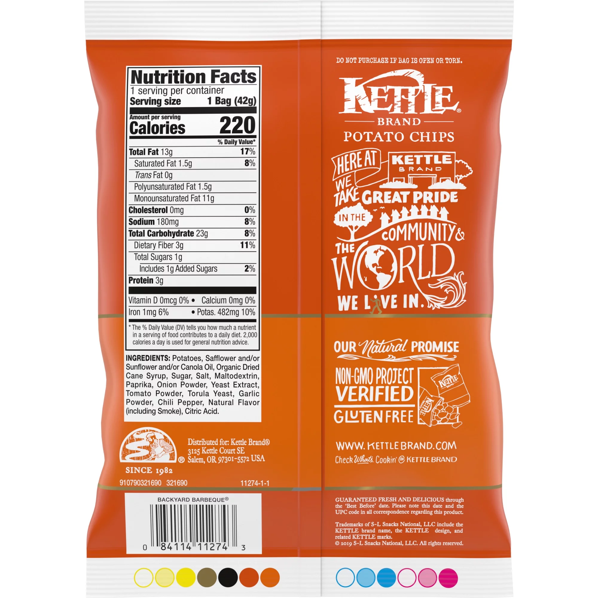 Kettle Brand Potato Chips, Barbeque Kettle Chips, Snack Bag, 1.5 oz