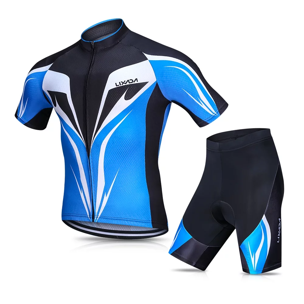 Lixada Men's Cycling Jersey Set Breathable Quick-Dry Short Sleeve Biking Shirt with Padded Shorts MTB Bike Cycling Clothing Set