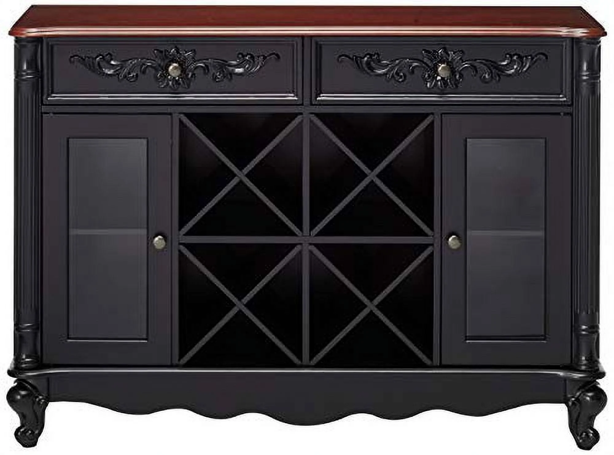 Kings Brand Buffet Server Wine Cabinet Console Table, Black / Walnut