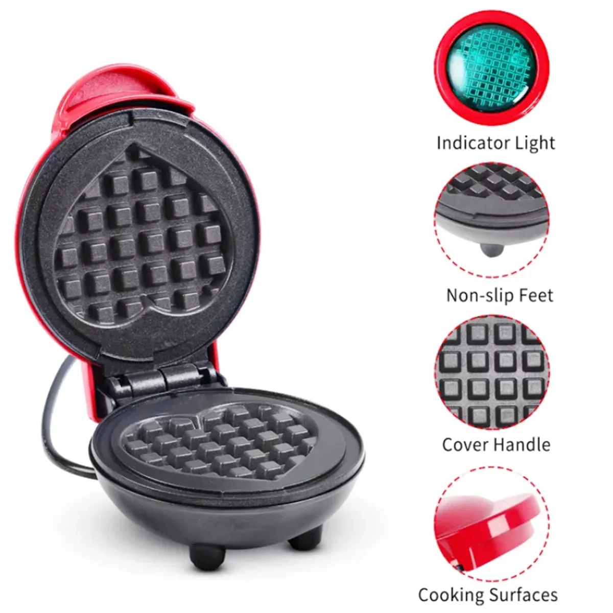 1-Pack Portable Mini Waffle Maker,Electric Non-Stick Waffle Iron Breakfast Machine for Waffle, Cookies, Eggs Making,Mini Waffle Maker Machine,Red