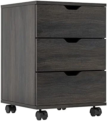 GEROBOOM Mobile File Cabinet for Home Office  3 Drawer Chest Wood  Drawers Unit for Under Desk   Drawers Cabinet Black