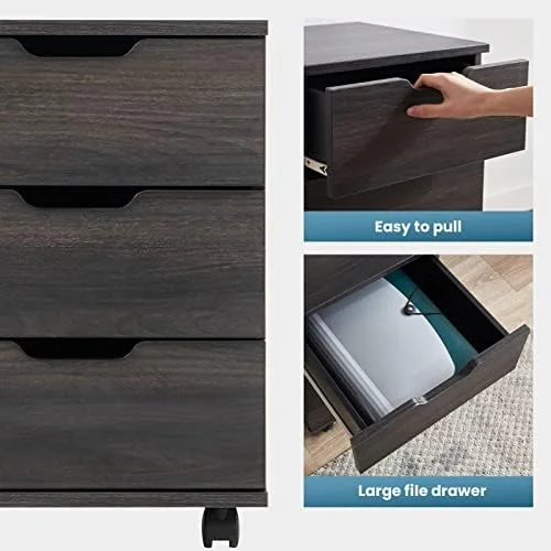 GEROBOOM Mobile File Cabinet for Home Office  3 Drawer Chest Wood  Drawers Unit for Under Desk   Drawers Cabinet Black