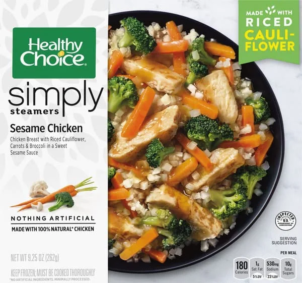 Healthy Choice Frozen Meals Variety Pack - Healthy Choice Sesame Chicken - Spicy Chicken General Tso's - Chicken Margherita with Balsamic - Kung Pao Chicken - Beef Merlot - 1 Box of Each, 5 Total