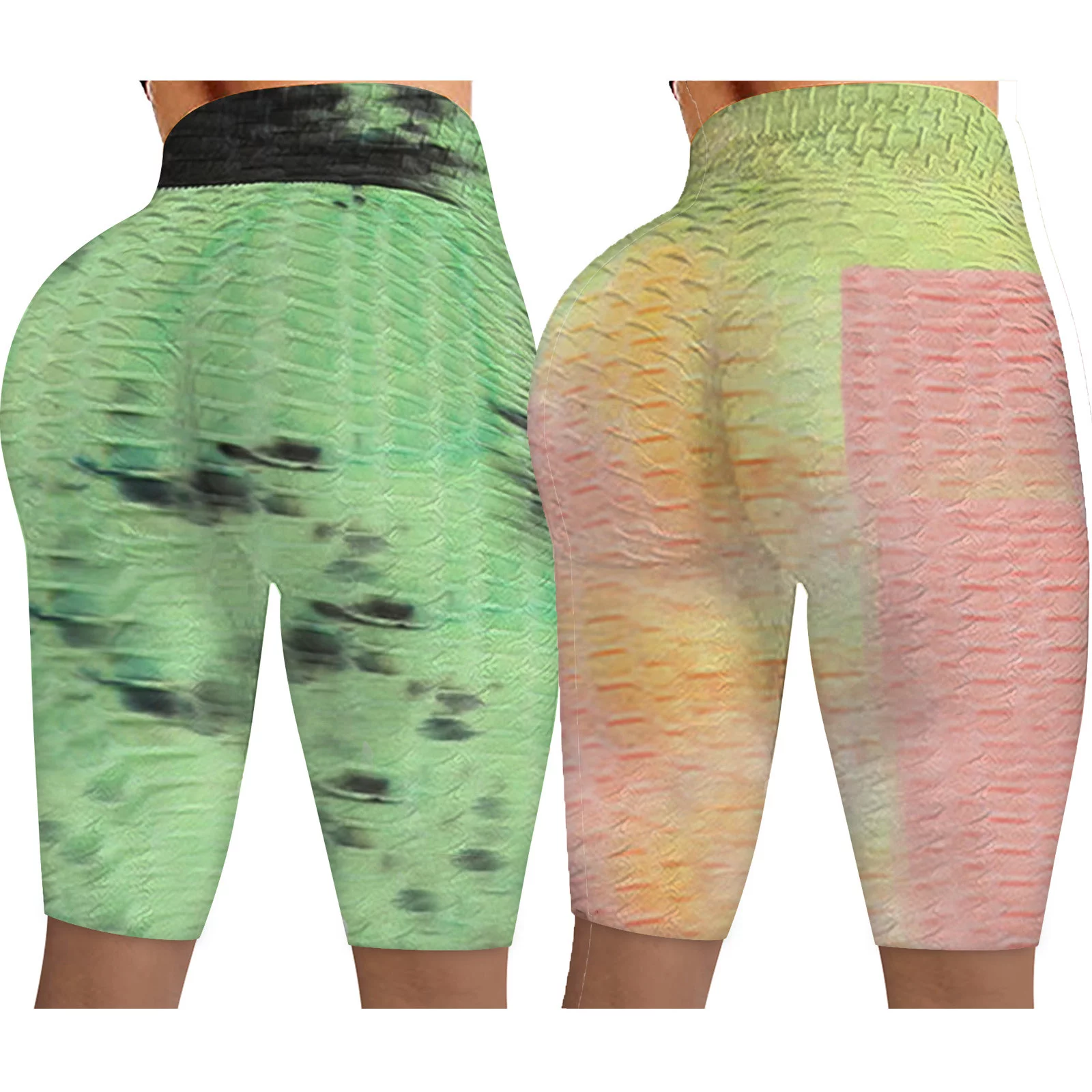 Women Wrinkled Tie-dye Leggings Stretch Running Fitness Yoga Pants Biker Shorts