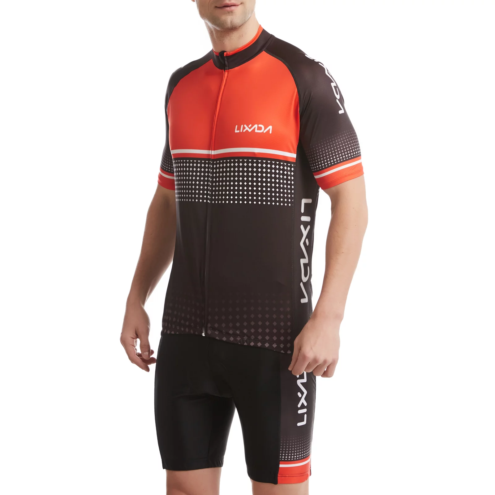 Lixada Men Cycling Jersey Set Breathable Quick-Dry Short Sleeve Biking Shirt and Foam Padded Shorts MTB Cycling Outfit Set