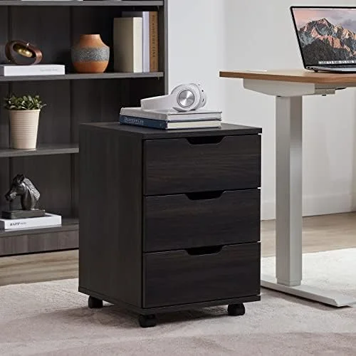 GEROBOOM Mobile File Cabinet for Home Office  3 Drawer Chest Wood  Drawers Unit for Under Desk   Drawers Cabinet Black